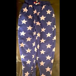Mini Boden, blue sweatpants with white stars, size 8